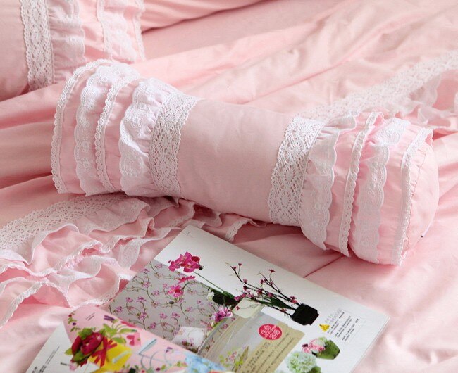 Embroidery pink cushion wedding decorative bedding pillow sweet candy cushion princess ruffle lace lumbar pillow sofa hand rests - Provence Home Living Store