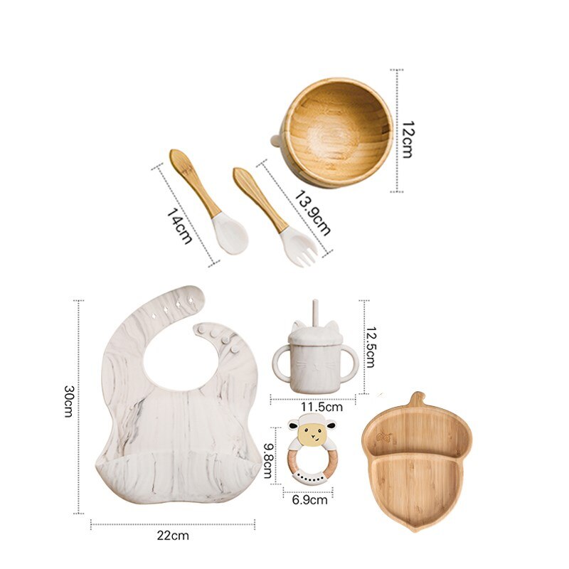 Silicone Baby Feeding Set Baby Feeding Supplies Kids Bamboo Dinnerware With Cup Children&#39;s Dishes Bowl Stuff Tableware Gifts Set - Provence Home Living Store