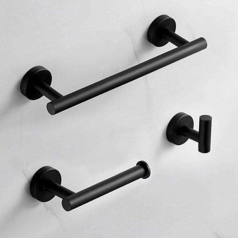 Bathroom Accessories Set Single Towel Bar Robe Hook Toilet Paper Holder Black Bathroom Hardware Set - Provence Home Living Store