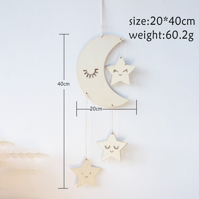 INS Nordic Wooden Moon Star Wall Hanging Pendant Wood Crafts Kids Room Decoration Ornament Baby Shower Nursery Decor Photo Props - Provence Home Living Store