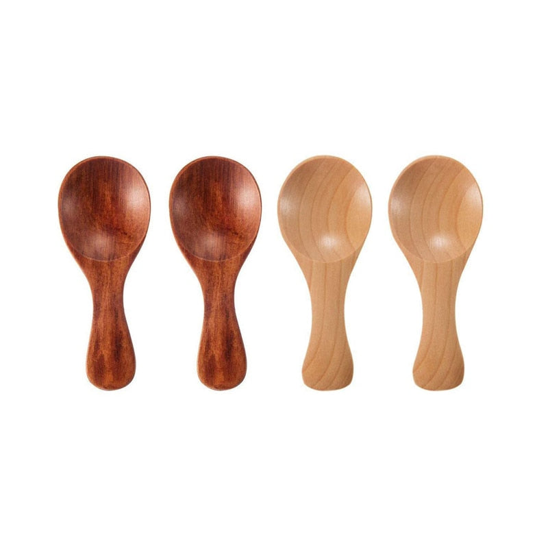 4Pcs Mini Wooden Spoons Small Kitchen Spice Condiment Spoon Sugar Tea Coffee Scoop Short Handle Wood Kids Spoon Kitchen Gadgets - Provence Home Living Store