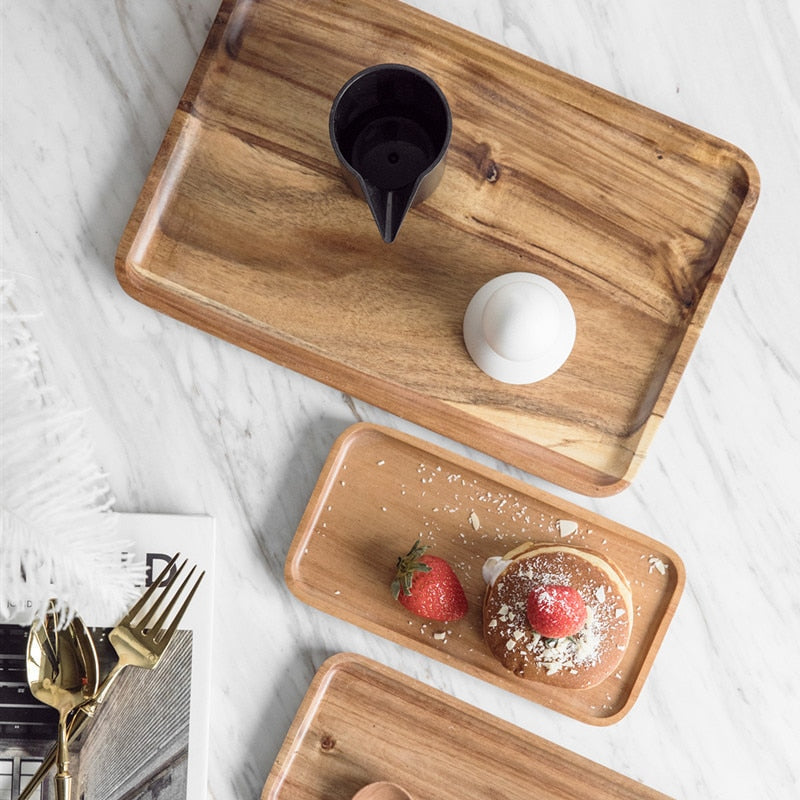 Wooden Small Serving Tray Square Coffee CupTrays Table Plate Breakfast Bread Plate Food Storage Dish for Hotel Home Decortion - Provence Home Living Store