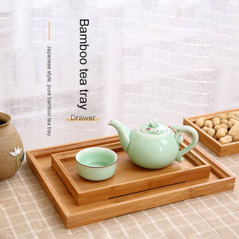 Wood Tea Tray Rectangular Bamboo Kung Fu Tea Tray Solid Wood Household Water Cup Tray Japanese Wooden Bread Wooden Dinner Plate - Provence Home Living Store