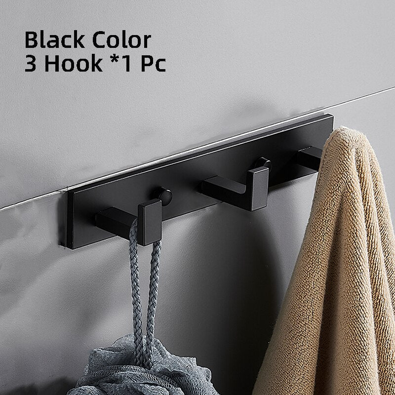 Bathroom Space Aluminum Robe Hook Wall Mounted Clothes Coat Hook Wall Hanger Black Bathroom Accessories - Provence Home Living Store