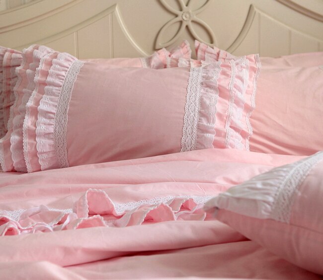 European bedding set luxury Pink heavy handmade Ruffle lace king size bedding set Home bed duvet cover set pillowcases linen - Provence Home Living Store