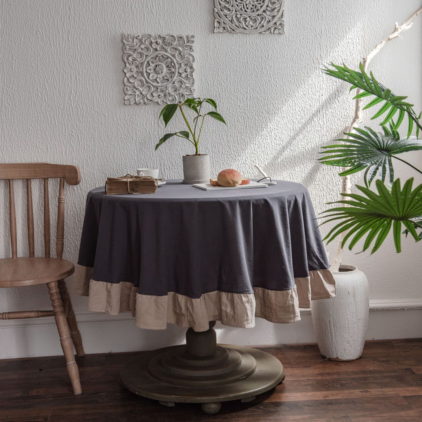 French Romantic Simple Ruffle Tablecloth Cotton Linen Table Cover American Round Tea Table Literary Retro Party Decoration - Provence Home Living Store