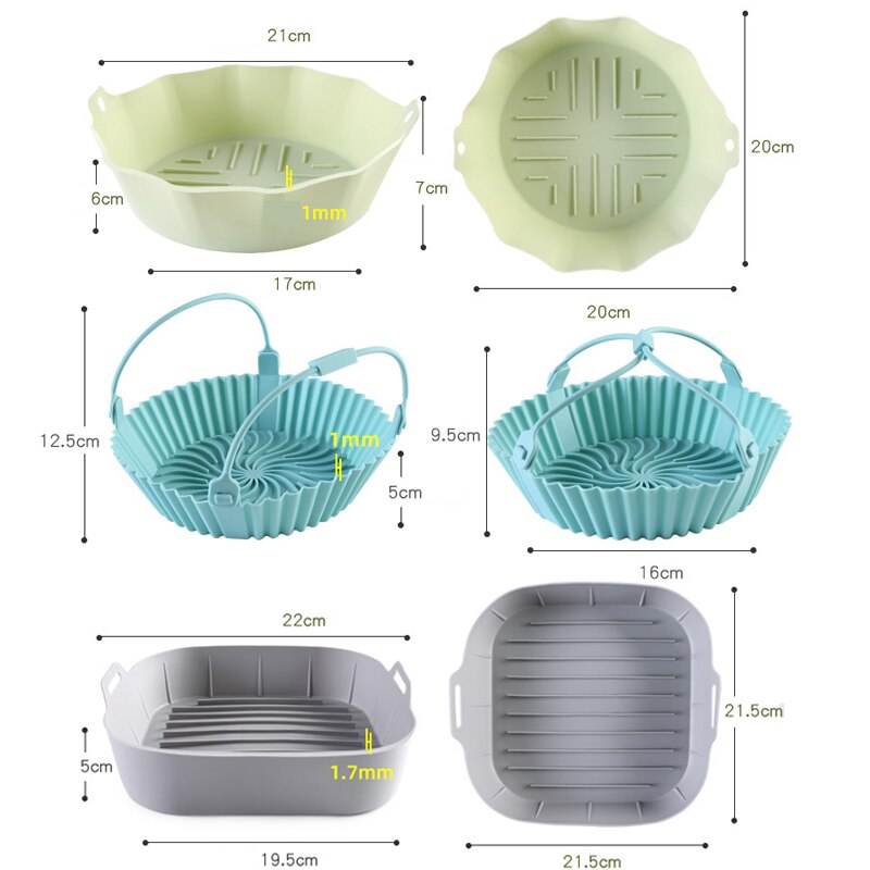 Reusable Ins Style Air Fryers Oven Baking Tray Fried Pizza Chicken Basket Mat Airfryer Silicone Pot Round Square Pan Accessories - Provence Home Living Store