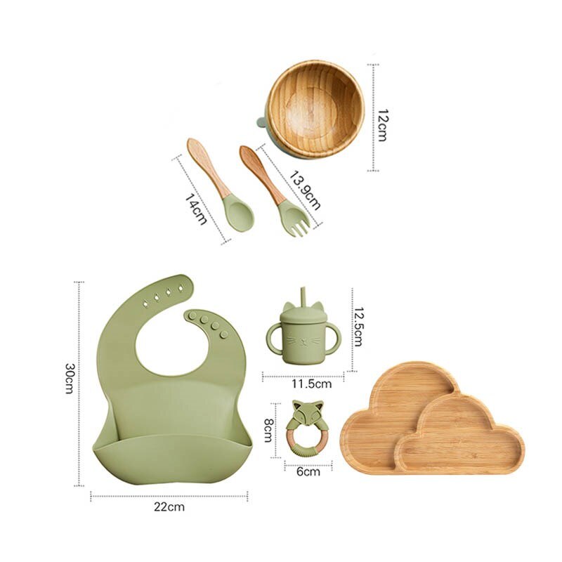 Silicone Baby Feeding Set Baby Feeding Supplies Kids Bamboo Dinnerware With Cup Children&#39;s Dishes Bowl Stuff Tableware Gifts Set - Provence Home Living Store