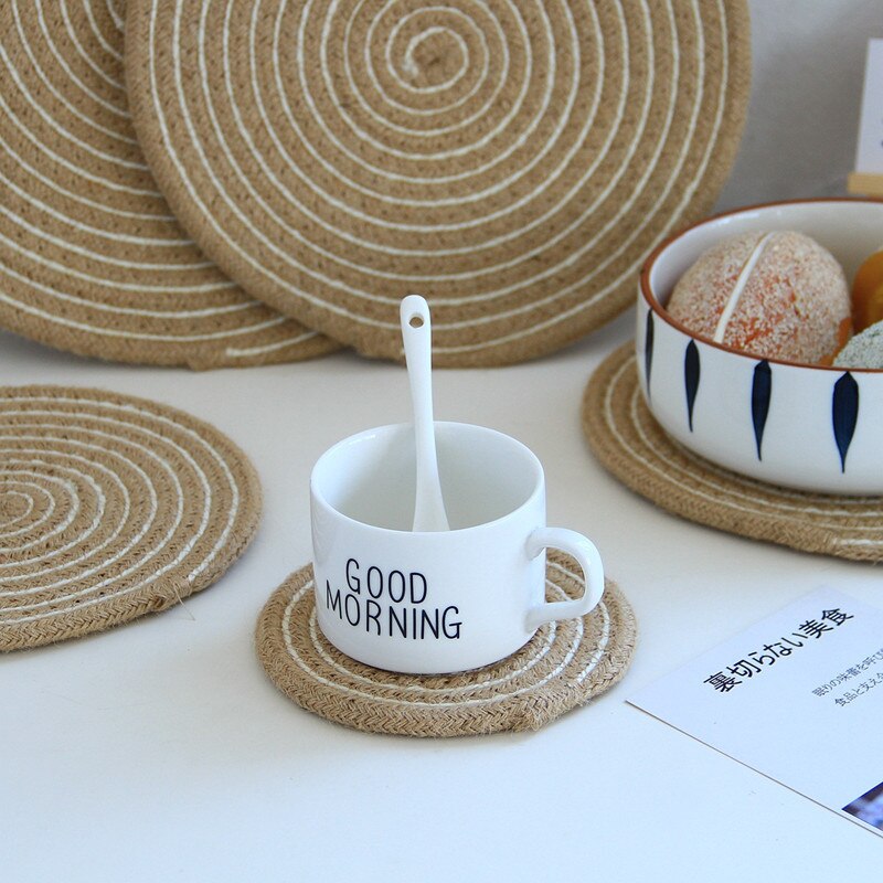 Hand Woven Round Placemats Jute Cotton Rope Twine Coaster Cup Bowl Plate Table Mat Insulation Pad Pot Holder Kitchen Accessories - Provence Home Living Store