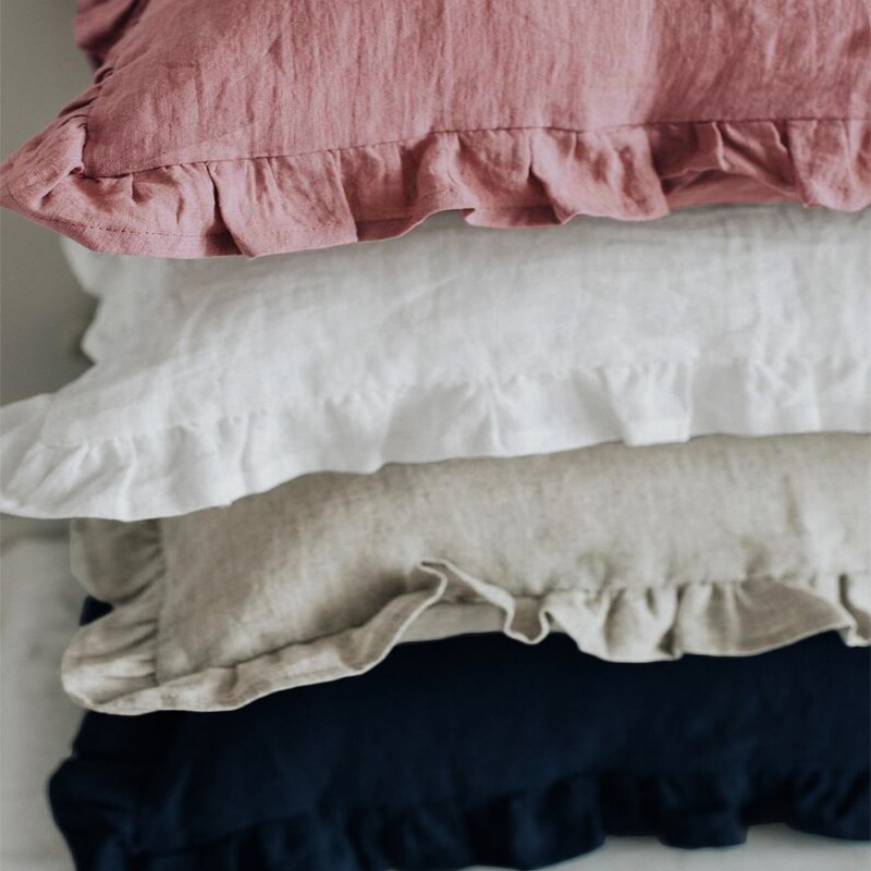 100% Linen Shabby Chic Ruffle Pillow Shams French Farmhouse Pillowcase Handcraft Boho Pillow Cover for Bedroom Children &amp; Adults - Provence Home Living Store