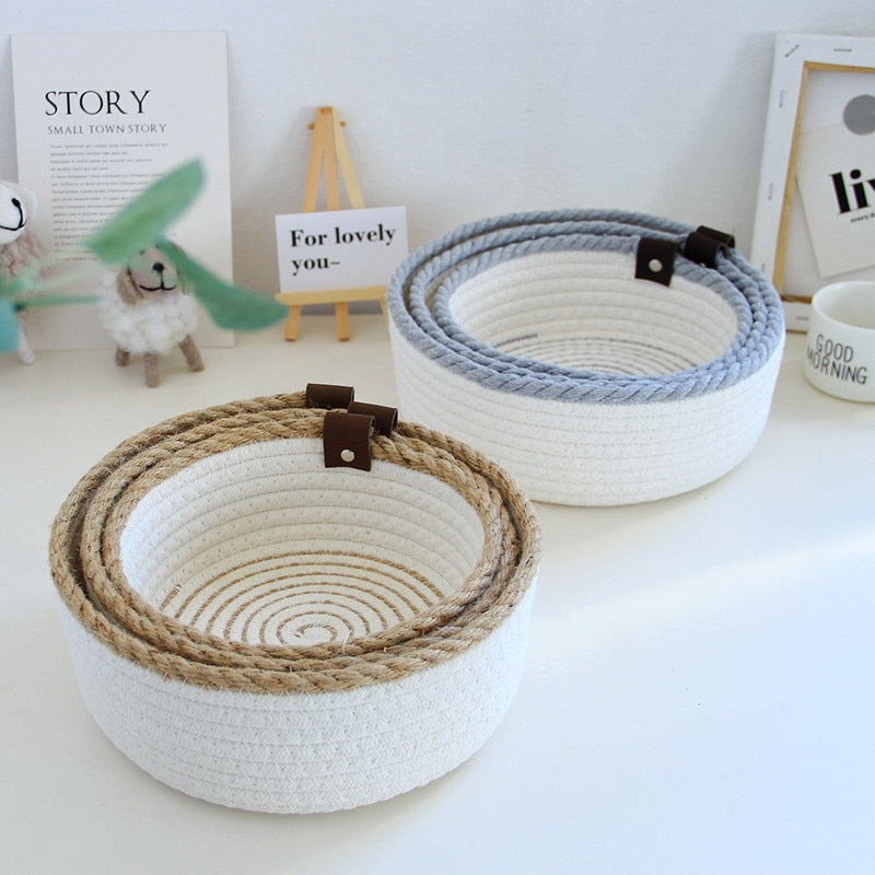 Nordic Cotton Rope Woven Storage Baskets Desktop Storage Box Kids Toys Sundries Cosmetics Organizer Bins Keys Holder Containers - Provence Home Living Store