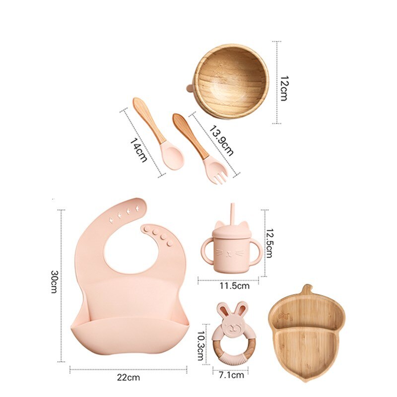 Silicone Baby Feeding Set Baby Feeding Supplies Kids Bamboo Dinnerware With Cup Children&#39;s Dishes Bowl Stuff Tableware Gifts Set - Provence Home Living Store