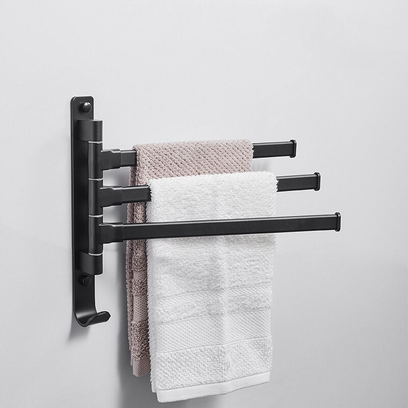 Black Bathroom 2/3/4/5 Arms Swivel Towel Bar Space Saving Swinging Towel Rack Wall Mounted Towel Holder with Hooks - Provence Home Living Store