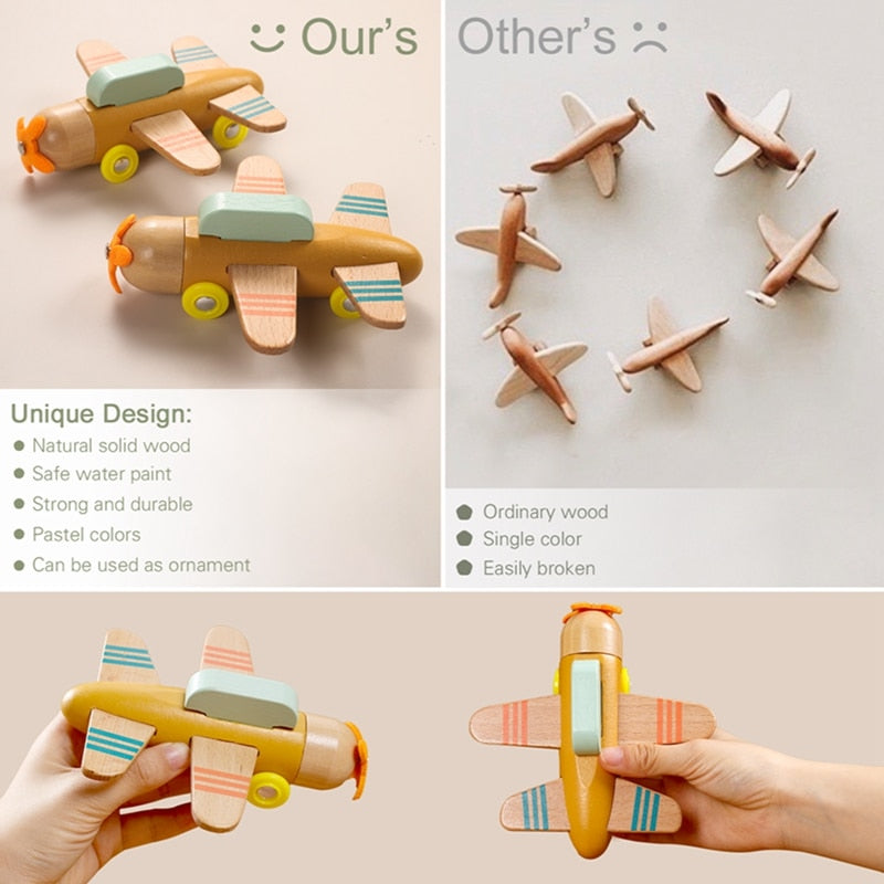 Kids Wooden Building Blocks  Toy Cartoon Simulation Transportation Airplane Model Montessori Education Toy Gift For Baby - Provence Home Living Store