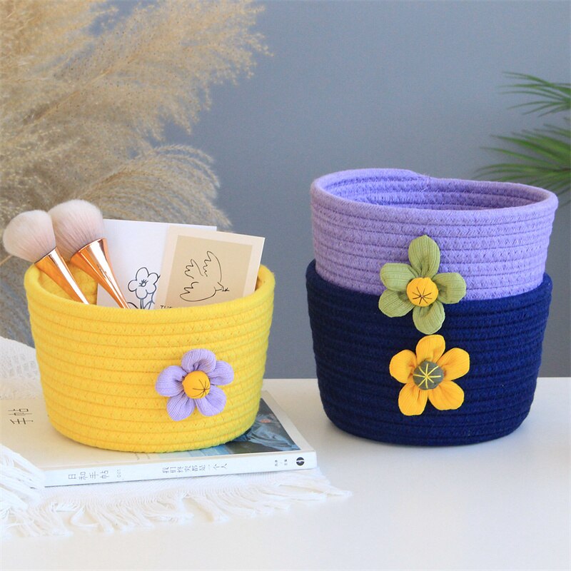 INS Flower Cotton Rope Storage Baskets Woven Desktop Sundries Kids Toys Organizer Box Baby Dirty Clothes Laundry Basket Hamper - Provence Home Living Store