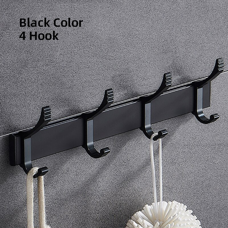 Movable Robe Hook Wall Towel Rack Bathroom Aluminum Coat Clothes Hanger Black Shower Holder Living Room Kitchen Accessories - Provence Home Living Store