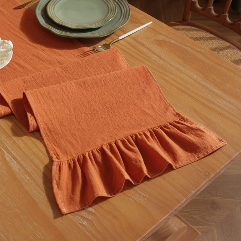 Christmas Cotton 100% Ruffles Table Runner Orangered Event Party Supplies Fabric Decor Placemat for Holiday Wedding Festival - Provence Home Living Store