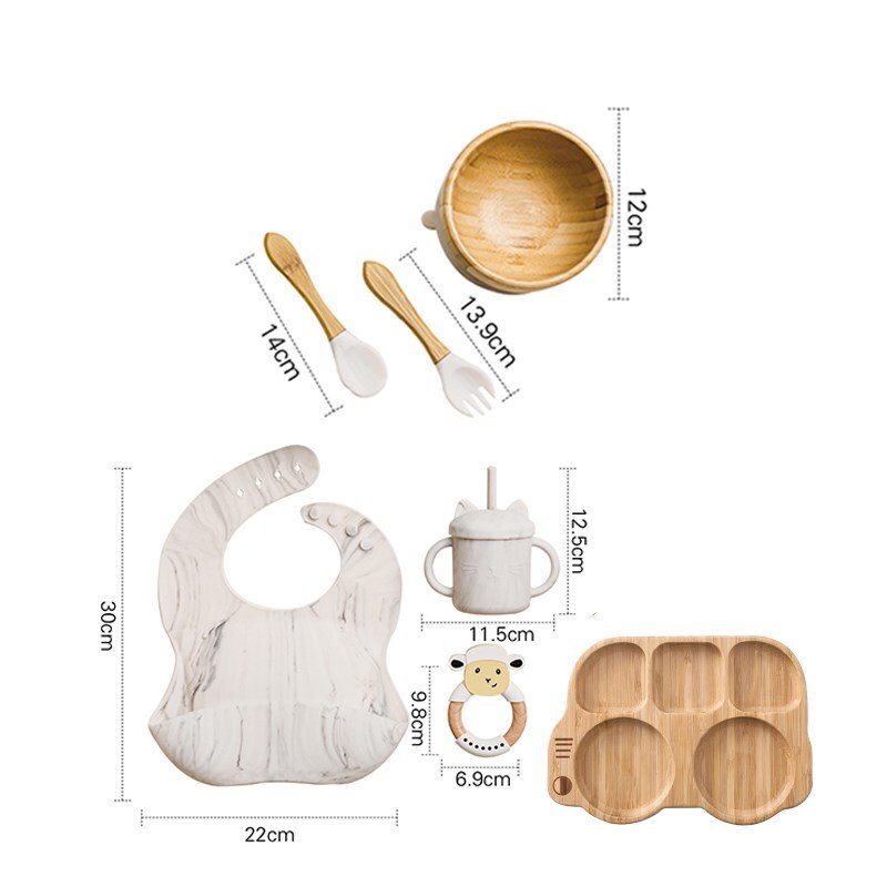 Silicone Baby Feeding Set Baby Feeding Supplies Kids Bamboo Dinnerware With Cup Children&#39;s Dishes Bowl Stuff Tableware Gifts Set - Provence Home Living Store