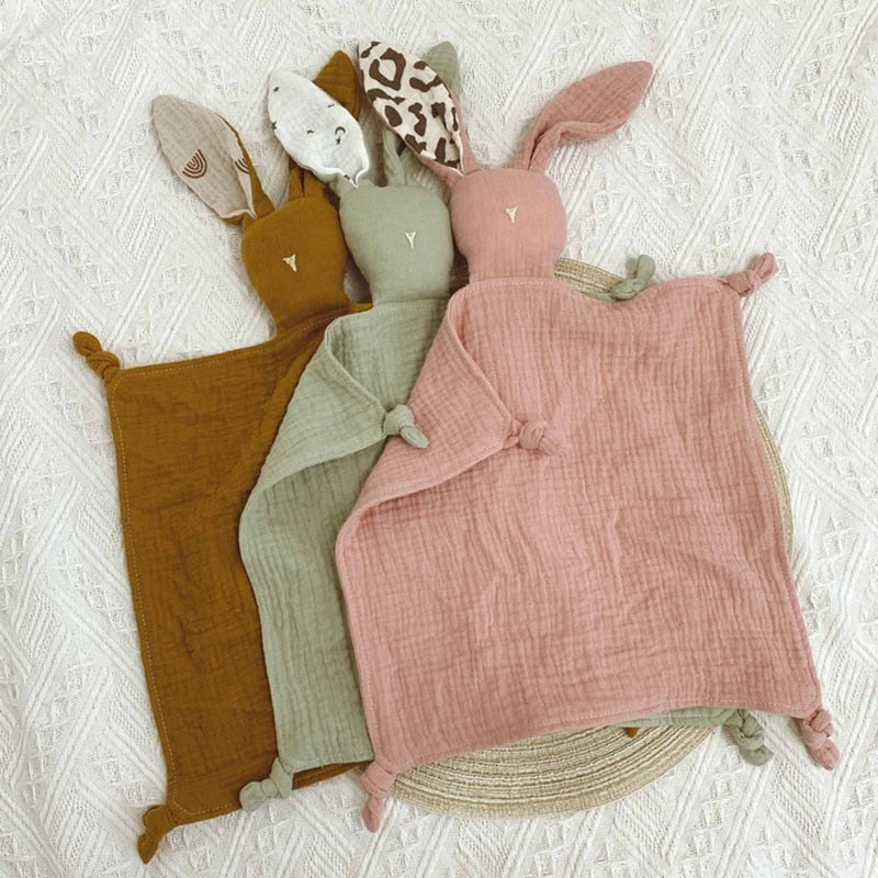 Soft Cotton Muslin Baby Bib Stuffed Rabbit Doll Newborn Appease Towel Security Blanket Baby Sleeping Cuddling Towel Facecloth - Provence Home Living Store