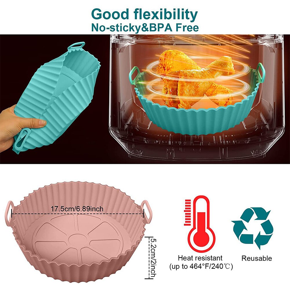 Reusable Airfryer Silicone Basket Pot Easy To Clean Oven Baking Tray Round Liner Pizza Plate Grill Pan Mat Air Fryer Accessories - Provence Home Living Store