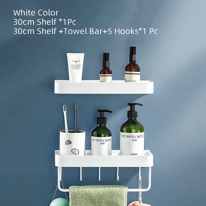 White Bathroom Shelf Shampoo Holder Kitchen Storage Rack Bathroom Hardware Space Aluminum Shower Room Accessory - Provence Home Living Store