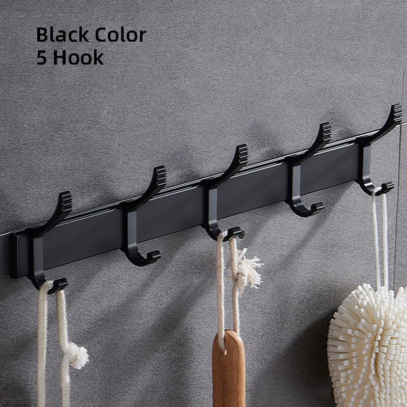 Movable Robe Hook Wall Towel Rack Bathroom Aluminum Coat Clothes Hanger Black Shower Holder Living Room Kitchen Accessories - Provence Home Living Store