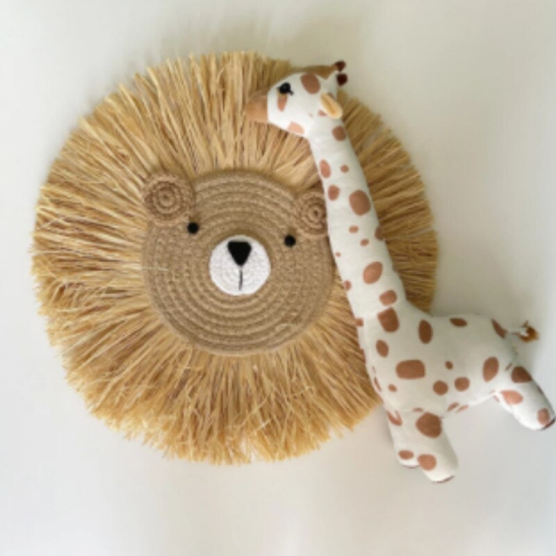 INS Nordic Handmade Lion Wall Decor Cotton Thread Straw Woven Animal Head Wall Hanging Ornament for Nursery Baby Room Decoration - Provence Home Living Store