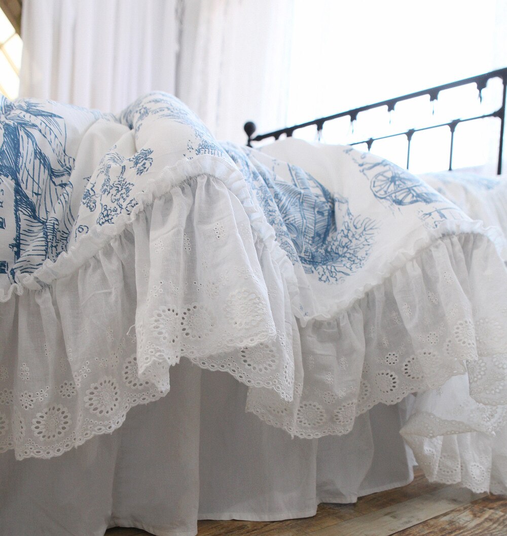 Super Luxury bed set queen size Big lace ruffle designer bedding set Floral bed cotton linen Western Europe bedding sets gift - Provence Home Living Store