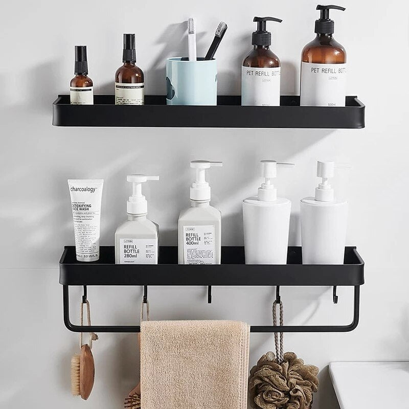 Bathroom Shelf Shower Storage Rack Black Corner Shelves Wall Mounted Aluminum Toilet Shampoo Holder Bathroom Accessories - Provence Home Living Store