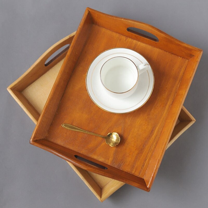 Bamboo Wooden Rectangular Tea Tray Solid Wood Tray Food Serving Tray Kung Fu Tea Cup Tray Wooden Hotel Dinner Plate Tableware - Provence Home Living Store