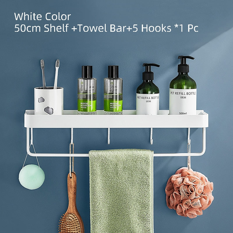 White Bathroom Shelf Shampoo Holder Kitchen Storage Rack Bathroom Hardware Space Aluminum Shower Room Accessory - Provence Home Living Store