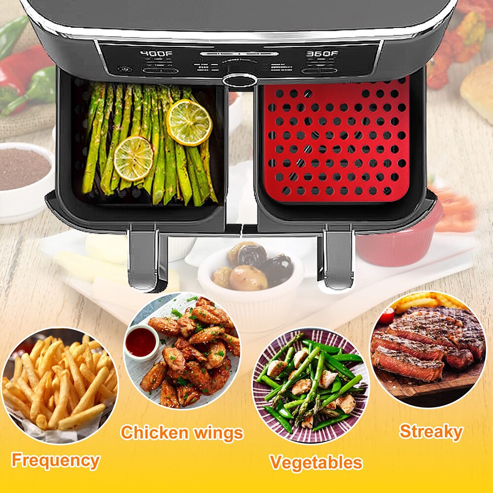 2pcs Silicone Air Fryer Liner Rectangular Reusable Oven Steamer Pad Non-stick Kitchen Baking Mat For Ninja Airfryer Accessories - Provence Home Living Store