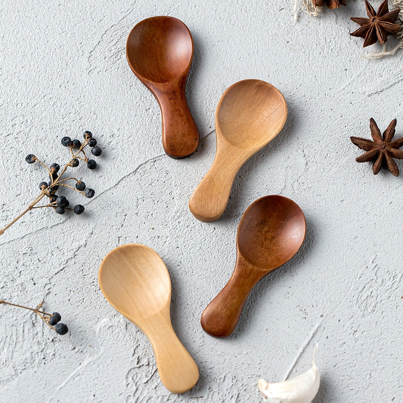 4Pcs Mini Wooden Spoons Small Kitchen Spice Condiment Spoon Sugar Tea Coffee Scoop Short Handle Wood Kids Spoon Kitchen Gadgets - Provence Home Living Store