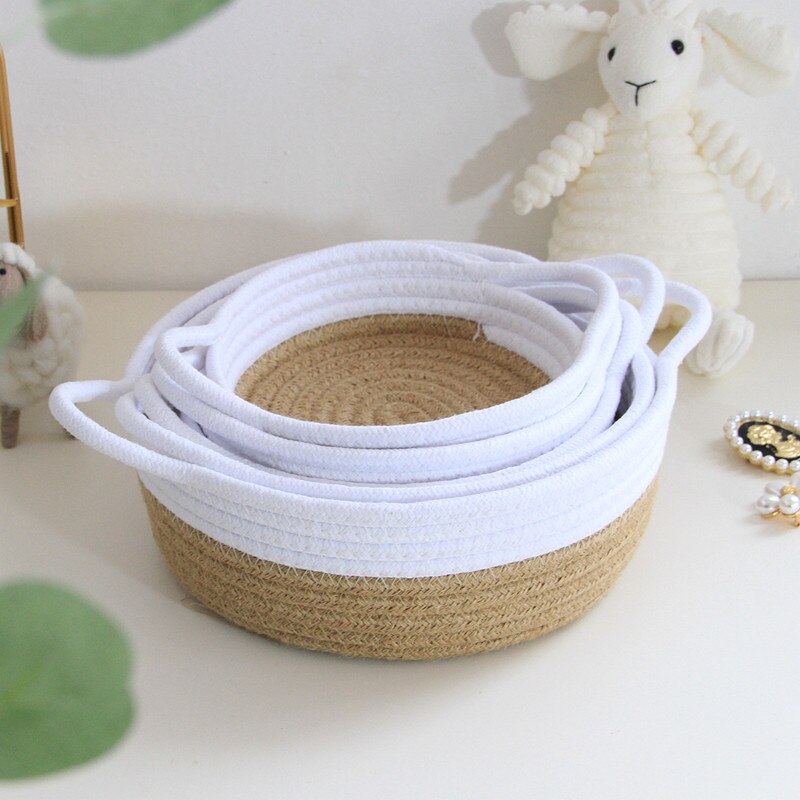 Nordic Woven Cotton Rope Storage Baskets Key Cosmetic Kids Toys Desktop Sundries Organizer Box Jute Dirty Clothes Laundry Basket - Provence Home Living Store