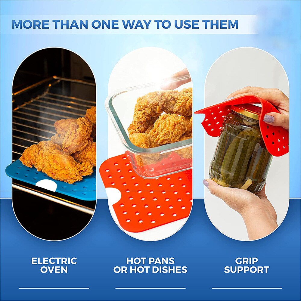 2pcs Rectangle Silicone Mat Reusable Baking Pad Dual Air Fryer For NINJA DZ201 DZ401 Nonstick Oven Utensils Kitchen Accessories - Provence Home Living Store