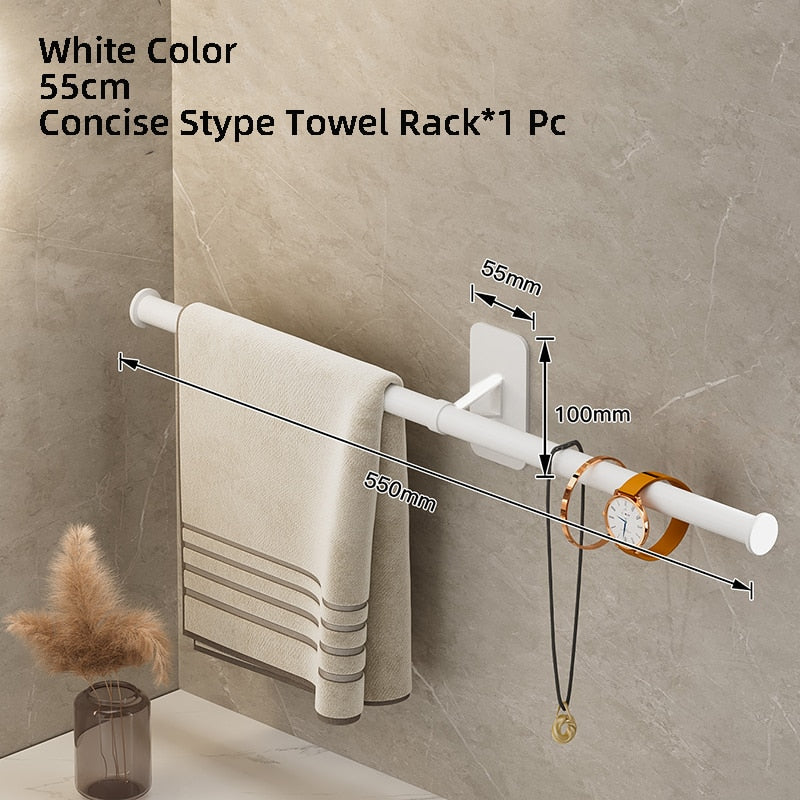 Towel Rack Towel Hanger Bath Towel Holder Wall Hanging Black Bar White Rod Bathroom Shelf Kitchen Storage Rack - Provence Home Living Store