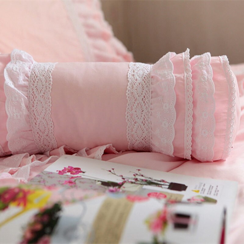 Embroidery pink cushion wedding decorative bedding pillow sweet candy cushion princess ruffle lace lumbar pillow sofa hand rests - Provence Home Living Store