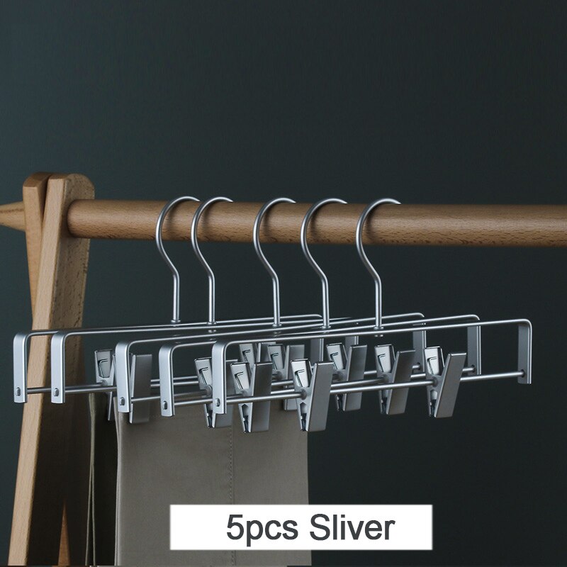 5pcs New Pants Hangers Clotheshorse Trousers Hanger with Antislip Clips Wardrobe Storage Organizer Luxury Metal Clothes Hanger - Provence Home Living Store