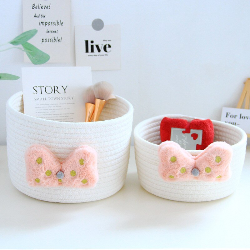 Nordic Woven Cotton Rope Storage Basket Desktop Storage Box For Jewelry Cosmetics Snacks Sundries Keys Kids Toys Organizer Bins - Provence Home Living Store