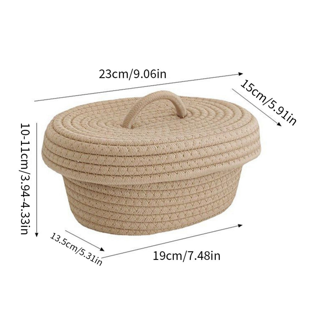 Nordic Cotton Rope Woven Storage Baskets Organize Boxs Desktop Sundries Organizer Sundries Key Cosmetics Storage Basket With Lid - Provence Home Living Store