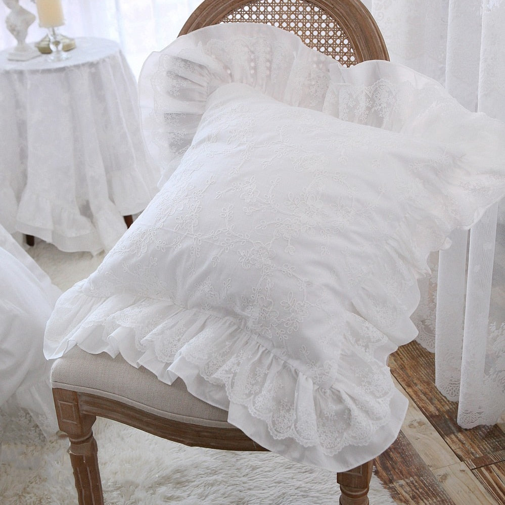 Luxury white throw pillows Ruffle Lace couch cushion cover pillows decor home pillow cover pillowcase funda decorative pillows - Provence Home Living Store