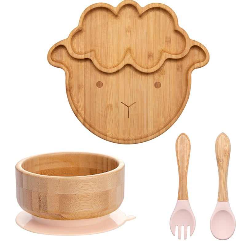 4pcs Children&#39;s Tableware Suction Plate Bowl Baby Dishes Baby Feeding Dishes Spoon Fork Sets Bamboo Plate for Kids Tableware - Provence Home Living Store