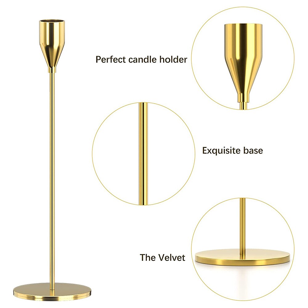 Set of 3 Gold Candlestick Gold Candle Taper Candle Decorative Holder for Home Decor Wedding Dinning Party Anniversary - Provence Home Living Store