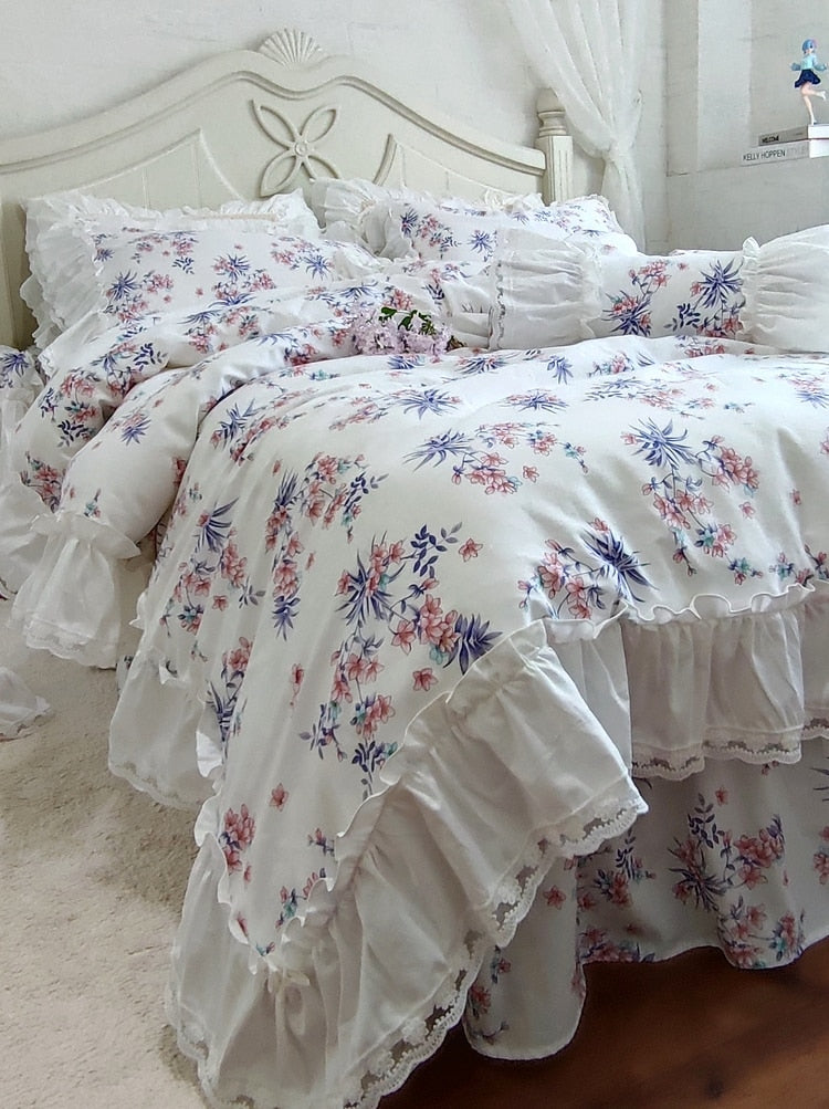 Top fashion Princess bed set queen size Elegant lace ruffle bedding set 100% cotton beauty bedroom set king bed linen set bed - Provence Home Living Store