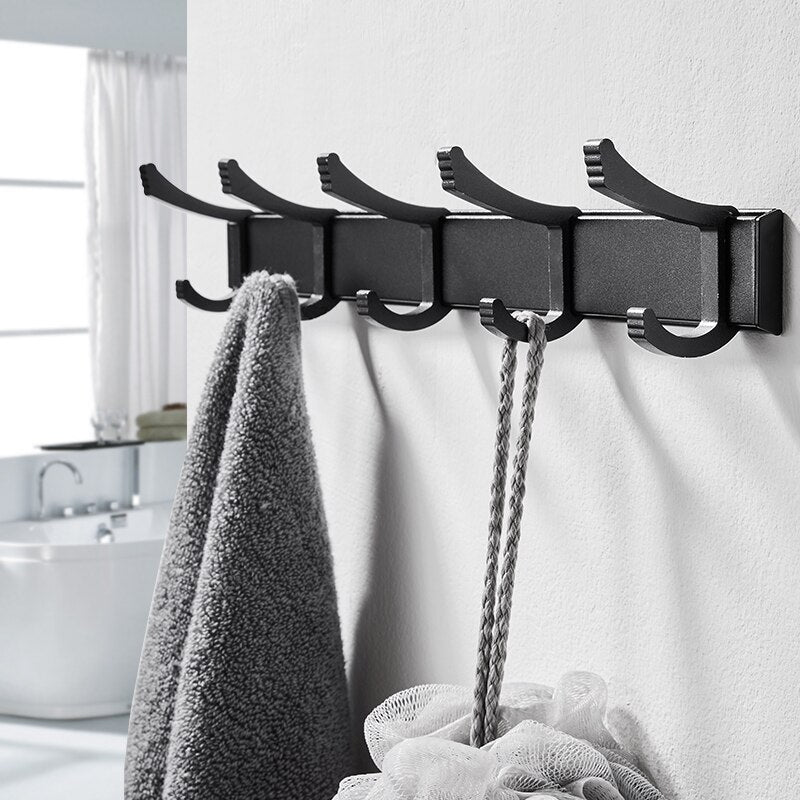 Movable Robe Hook Wall Towel Rack Bathroom Aluminum Coat Clothes Hanger Black Shower Holder Living Room Kitchen Accessories - Provence Home Living Store