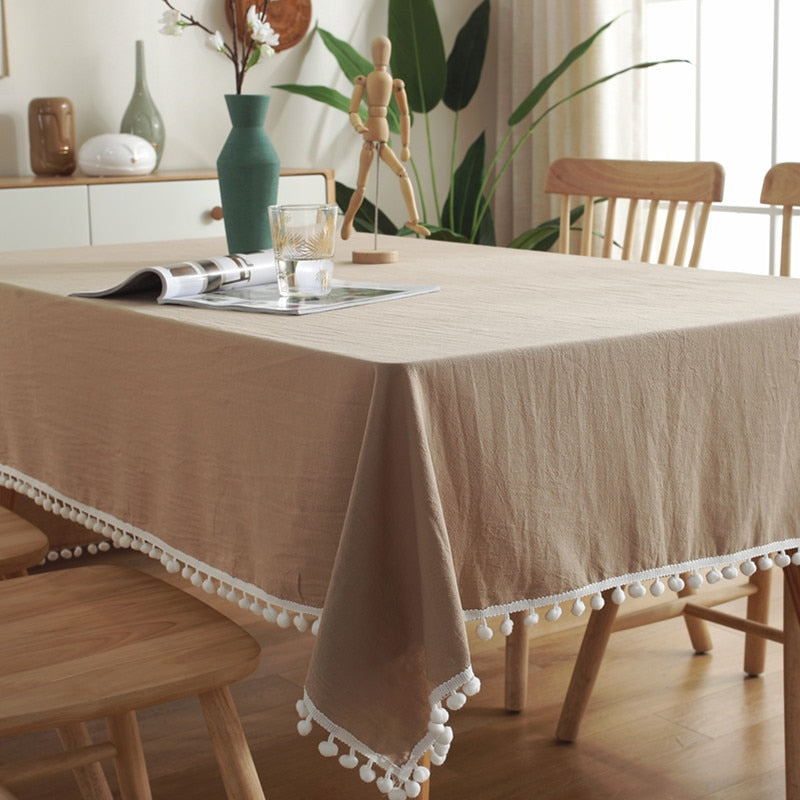 Tassels Stitching Cotton Fabric Table Cloth Washable Tablecloth for Christmas Party Dining Banquet Decoration Table Cover - Provence Home Living Store