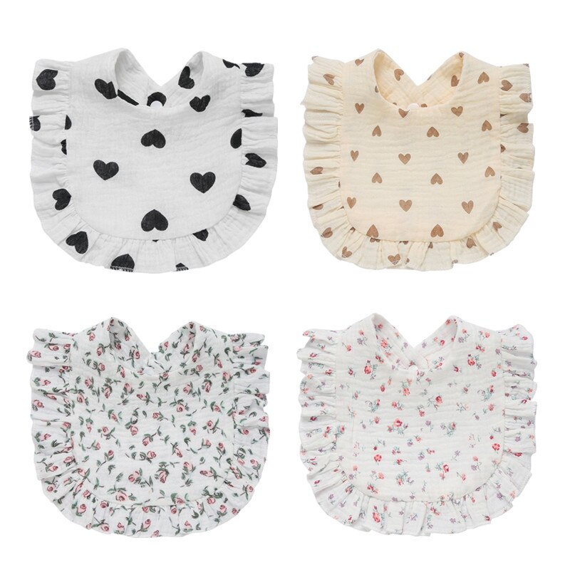 Cotton Gauze Baby Bib Newborn Feeding Bib Burp Cloths Floral Ruffle Boys Girls Nursing Saliva Towel Bandana Baby Accessories - Provence Home Living Store