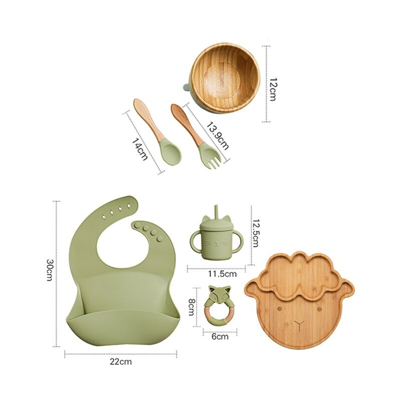 Silicone Baby Feeding Set Baby Feeding Supplies Kids Bamboo Dinnerware With Cup Children&#39;s Dishes Bowl Stuff Tableware Gifts Set - Provence Home Living Store