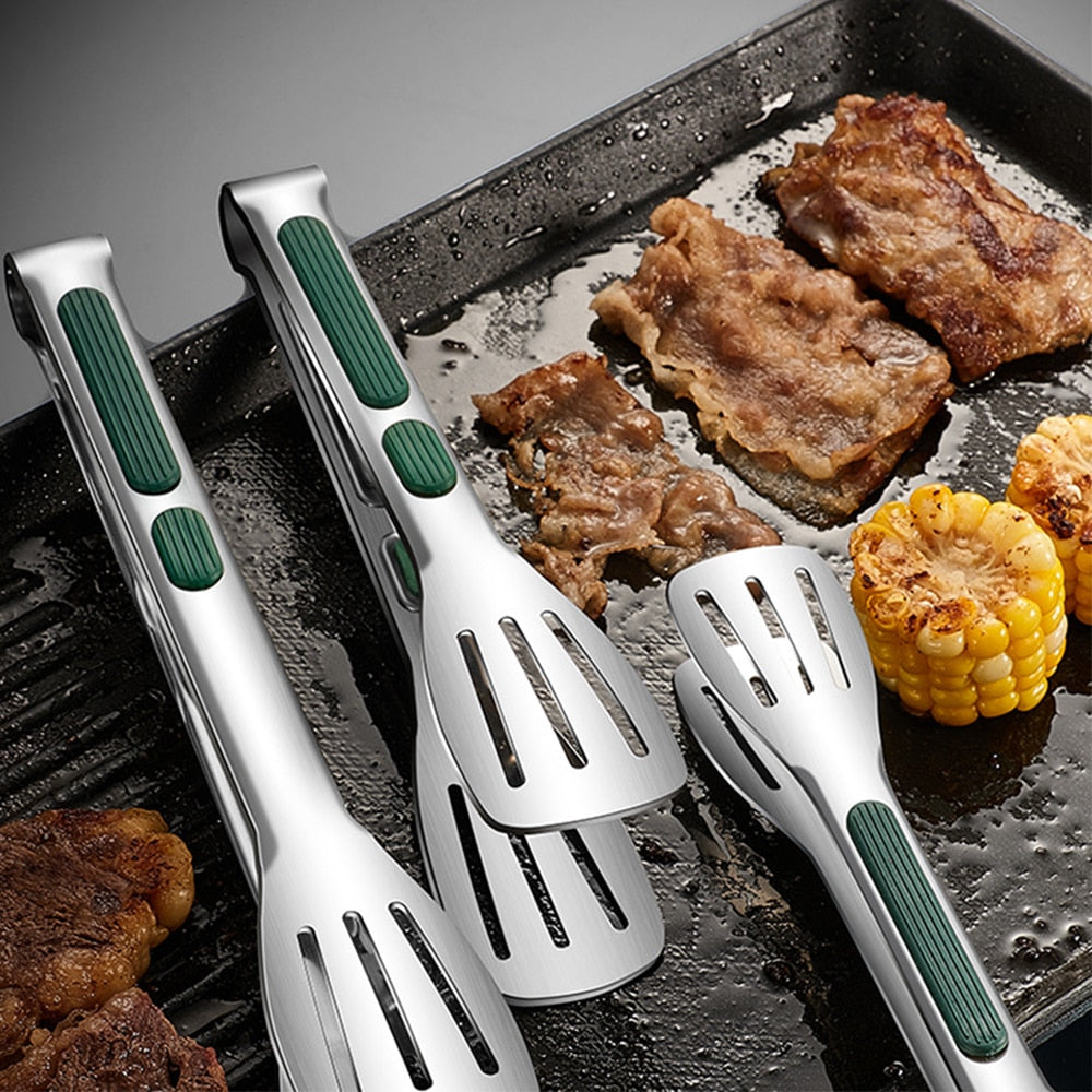 7/9/12inch Stainless Steel Food Clip BBQ Grill Steak Food Clip Silicone Non-slip Handle Bread Tong Kitchen Baking Tools - Provence Home Living Store