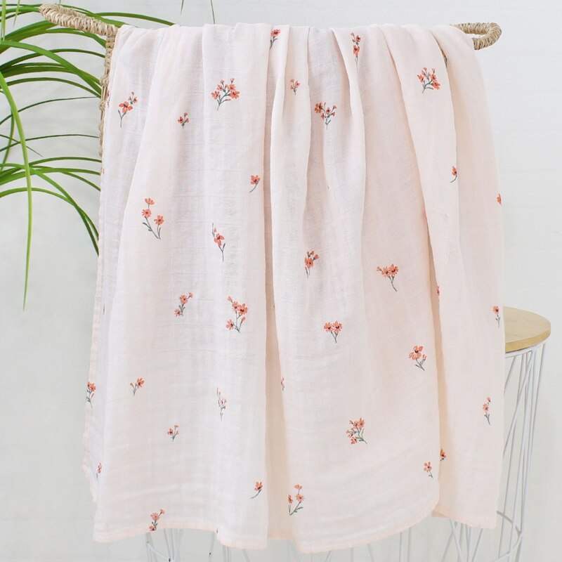 Pure Cotton Newborn Muslin Swaddle Blanket  Flower Print Baby Blanket Double Layers Super Soft Kids Swaddle Wrap Quilt Bedding - Provence Home Living Store